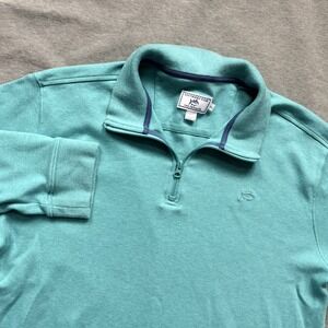 Southern Tide Coastal Quarter Zip Pullover Sweater Teal Cotton Men's XL